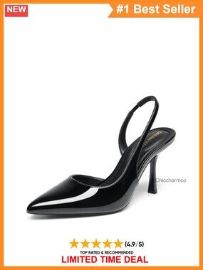 Women's Slingback Pointed Toe Pump Heels Faux Leather Stiletto High Heels Formal